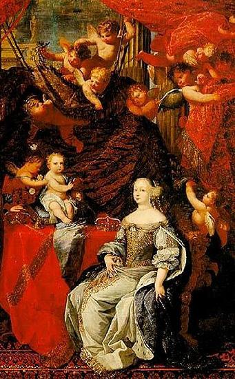 unknow artist Detail of an allegorical painting of the Duchess of Savoy with her son the future Vittorio Amedeo II oil painting image